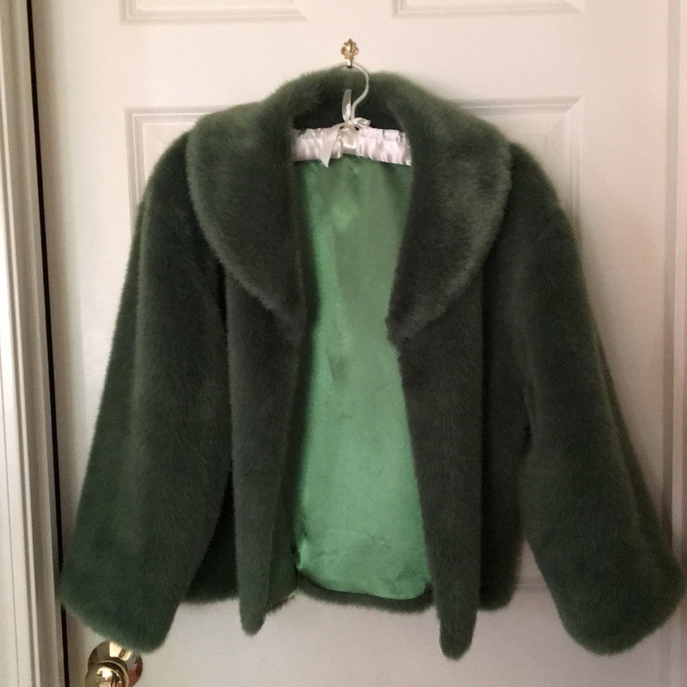 Faux fur, peridot green, bolero style jacket